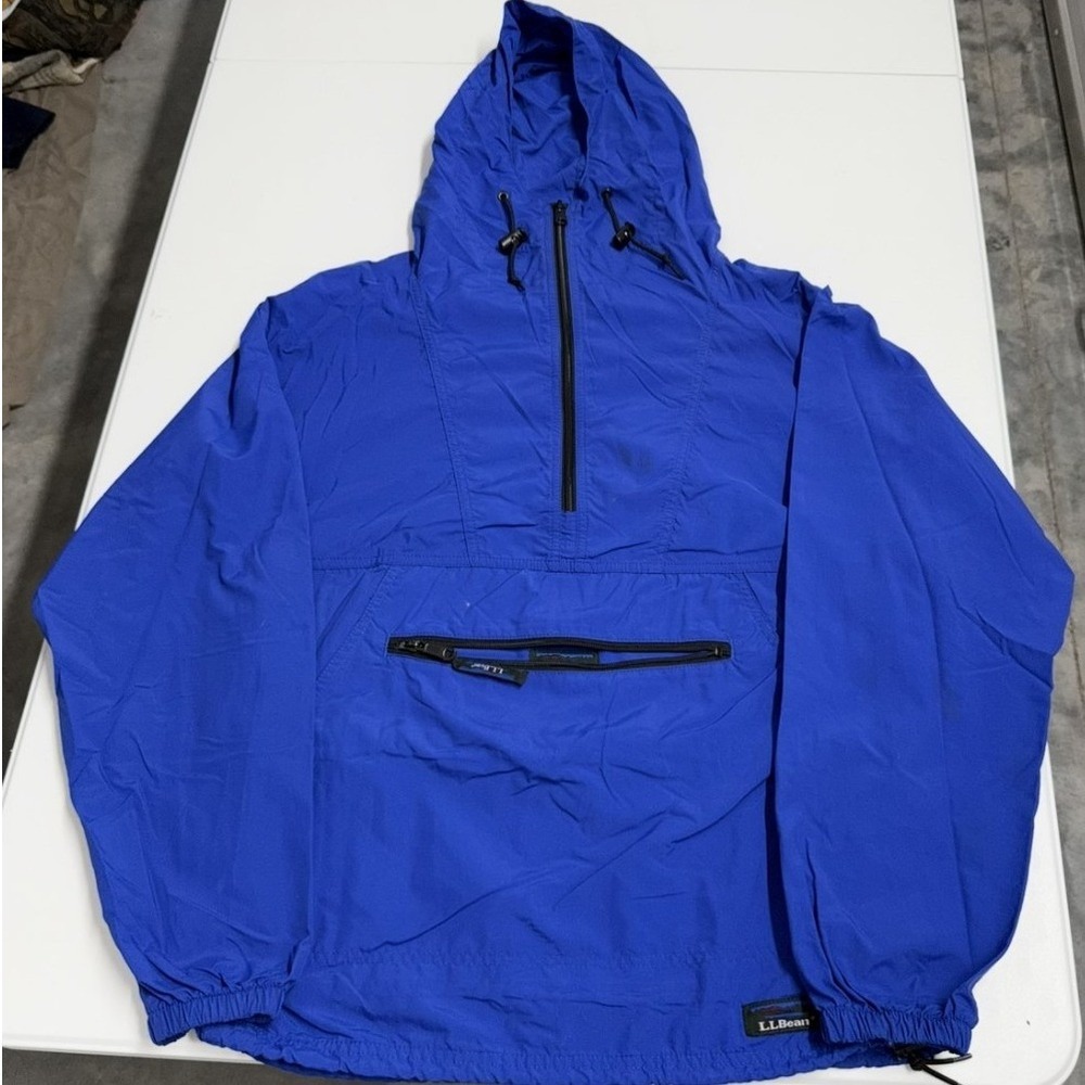 Vintage LL Bean Mens Nylon Anorak Pullover Hooded Jacket Royal Blue Half Zip L‎
